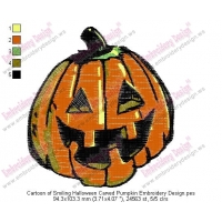 Cartoon of Smiling Halloween Carved Pumpkin Embroidery Design